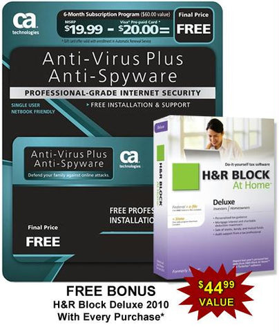 CA AntiVirus Plus Software - 6 Month Sub. w- Bonus H&R Block At Home Deluxe