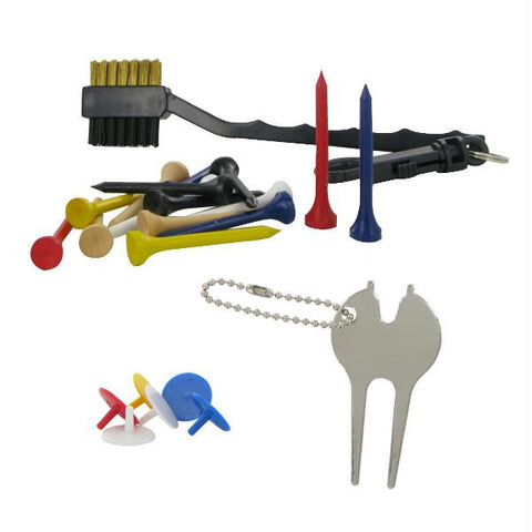 Golf Accessory Pack (Spike Wrench, Divot Tool, Tees, Brush & Ball Markers)