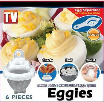 Eggies Deluxe Plastic Egg Cooker Set - Never Peel a Hard-Boiled Egg Again!