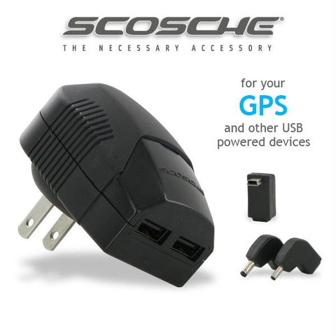 Scosche Dual USB Home Charger w- 3 GPS Adapter Tips