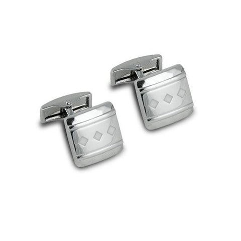 Seville Cuff Links with Triple Diamond Design (Silver)