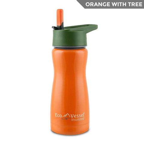 Frost Kids 13oz Insulated Bottle with Straw Top, Orange with Tree