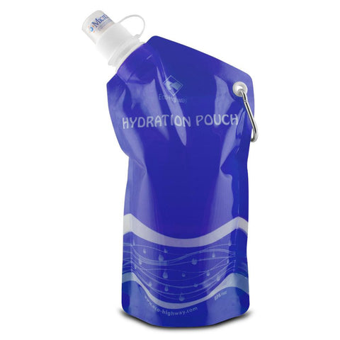 Eco-Highway Hydration Pouch: Collapsible, Reusable 20oz Water Bottle (Blue)