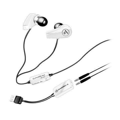 Andrea 3D Surround Sound SuperBeam Earbuds with Built-in Microphone (White)