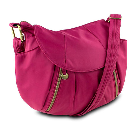 Travelon Anti-Theft Front Zip Hobo Bag with RFID Protection, Cranberry