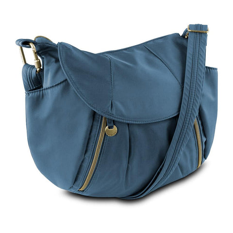 Travelon Anti-Theft Front Zip Hobo Bag Purse with RFID Protection, Steel Blue