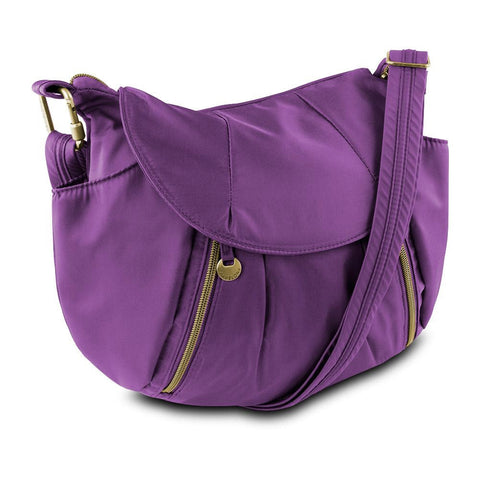 Travelon Anti-Theft Front Zip Hobo Bag with RFID Protection, Plum