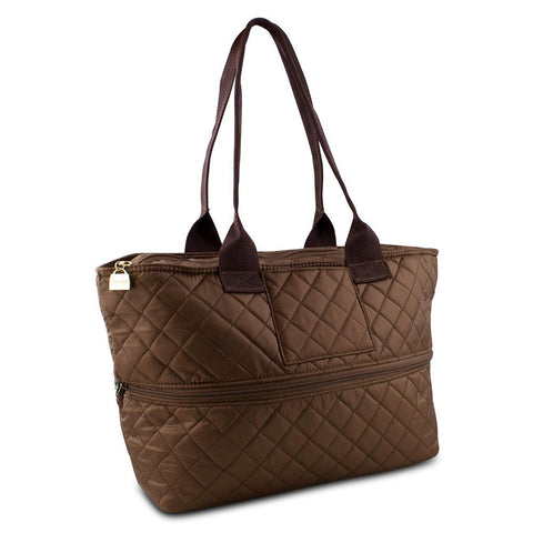 Pursfection Expandable Tote Bag in Quilted Fabric  Dark Brown