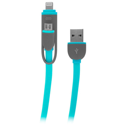 2-in-1 Charge and Sync Cable w- microUSB and Lightning Connectors, Blue
