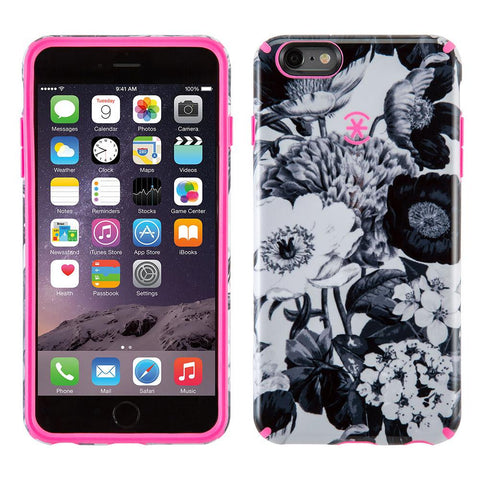 Speck CandyShell Inked iPhone 6-6s Plus Case, Vintage Bouquet Grey-Shocking Pink