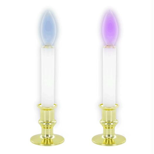 Brass Plated LED Window Candle with Color Changing Bulb (2 Pack)