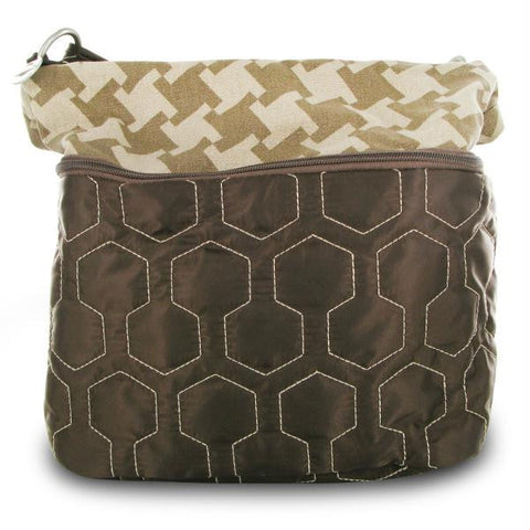 Travelon Quilted Nylon Zip-Top Train Case - Brown-Houndstooth Pattern