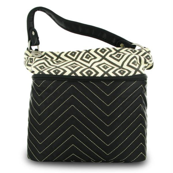 Travelon Quilted Nylon Zip-Top Train Case - Black-Geometric Pattern