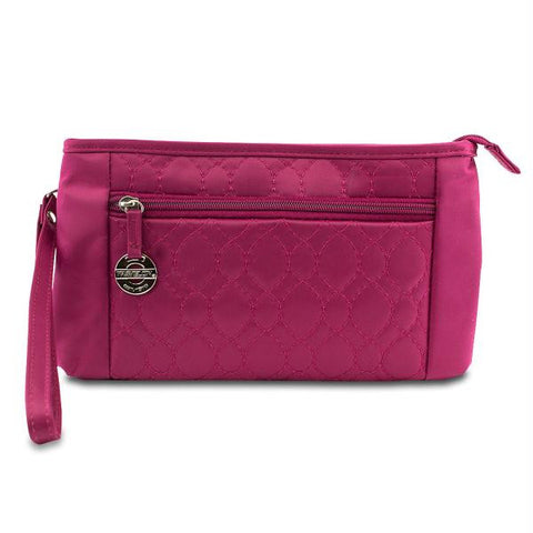 Travelon Convertible Quilted Crossbody Wristlet Bag & Waist Pouch Purse (Berry)