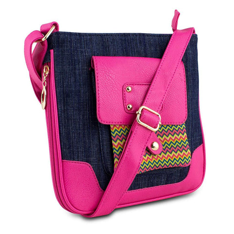 Mad Style Shellie Crossbody, Blue Denim-Pink