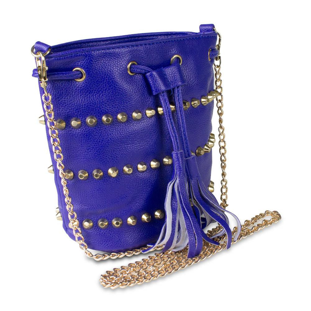 Mad Style Studded Drawstring Crossbody Bag, Blue