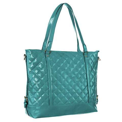 Mad Style Patent Leather Quilted Candy Tote, Teal