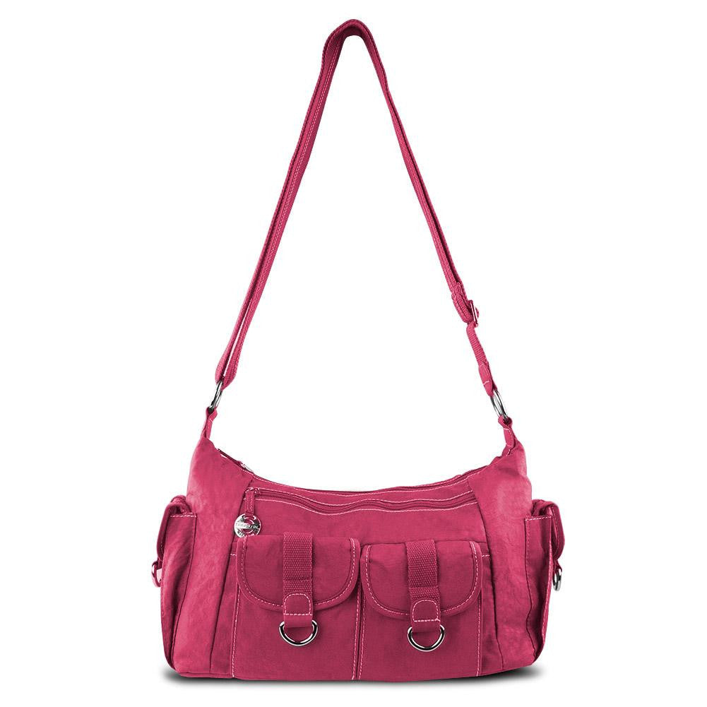 Adjustable Organizer Hobo Bag with Cargo Pockets, Berry