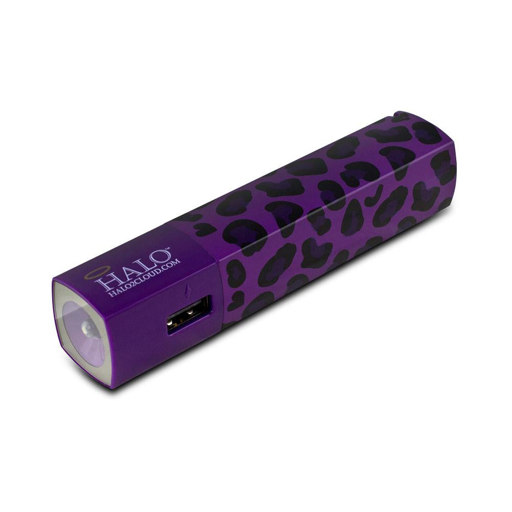 Halo Pocket Power Starlight 3000mAh Power Bank with Flash Light, Purple Leopard