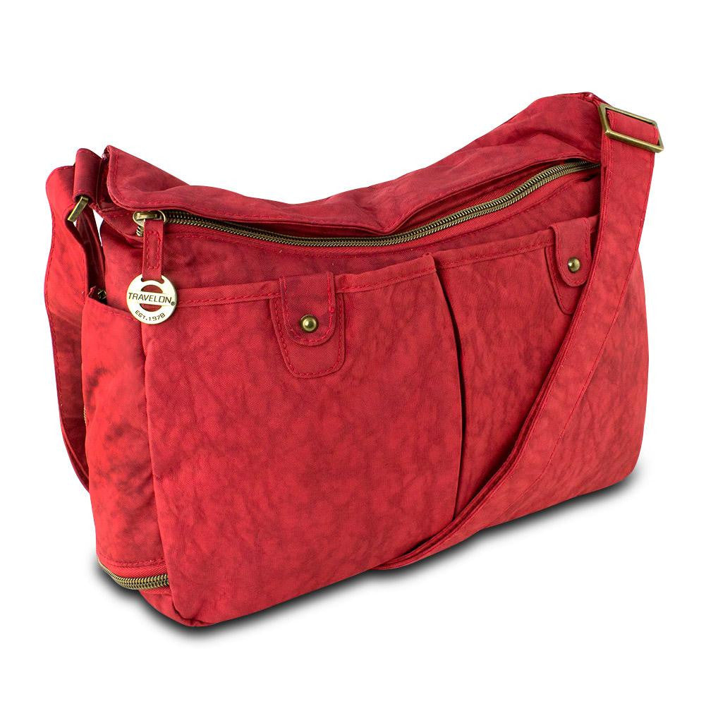 Travelon Hack-Proof East-West Shoulder Bag w- RFID Protection, Cayenne