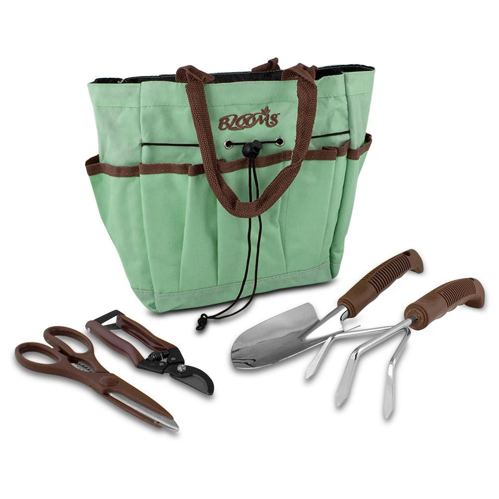 Blooms 5-Piece Gardening Tool Set (Mint Canvas Bag)