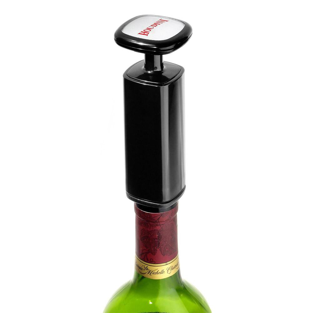 Metrokane Houdini Wine Preserver with Set of 2 Vacuum Stoppers, Black