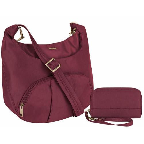 Travelon Anti-Theft Round Hobo with RFID Wristlet, Burgundy