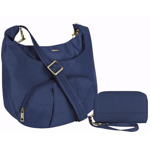 Travelon Anti-Theft Round Hobo with RFID Wristlet, Midnight Blue