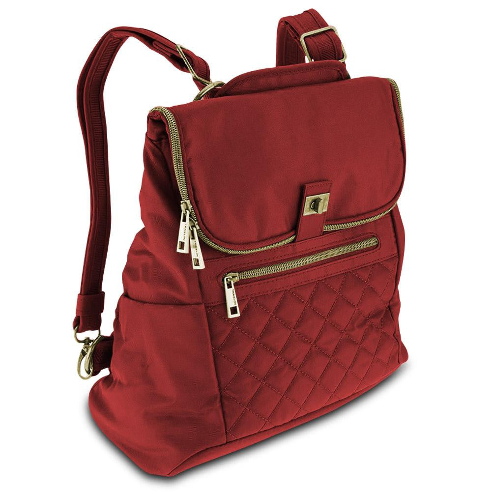 Travelon Foldover Quilted RFID Convertible Backpack, Cardinal Red