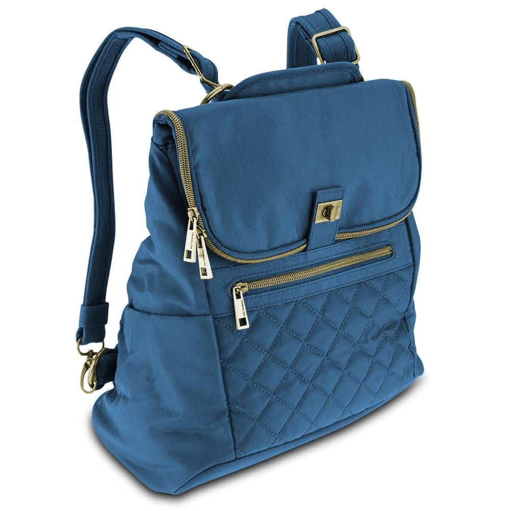 Travelon Foldover Quilted RFID Convertible Backpack, Pacific Blue