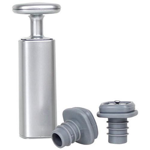 Metrokane Houdini Wine Preserver with Set of 2 Vacuum Stoppers, Silver